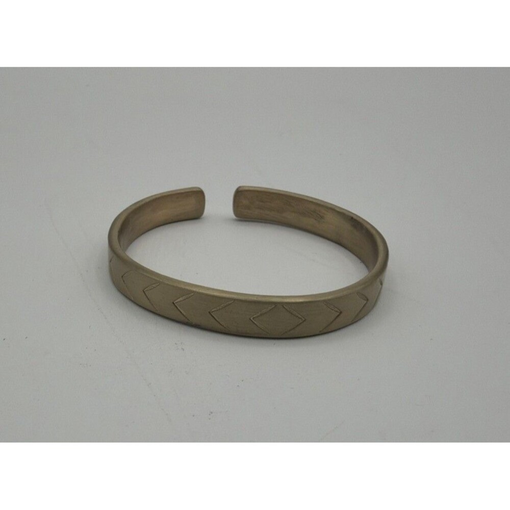 Lucky Brand Brass Cuff Bracelet Etched Geometric Pattern Boho Adjustable